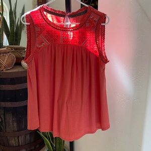 Knox Rose Coral Sleeveless Embroidered Top.